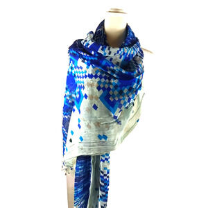 Those Limited Scarf Rectangle 80 X 27 Blue White Check Sheer Ocean Waves